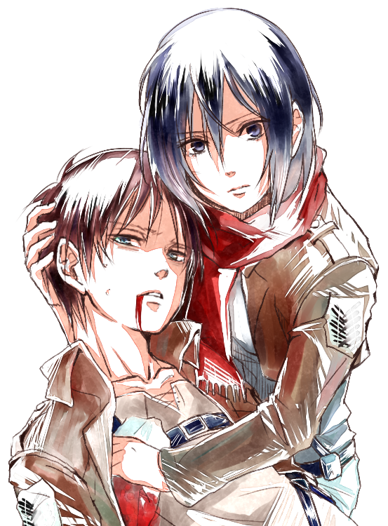 mikasa ackerman and eren yeager (shingeki no kyojin) drawn by risaayu