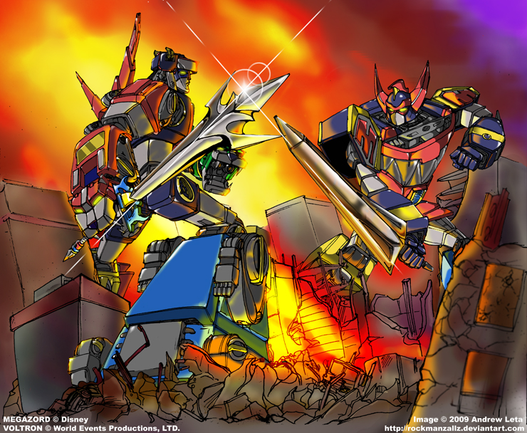 daizyuzin, golion, lion voltron, and dino megazord (super sentai and 5 more) drawn by rockmanzallz