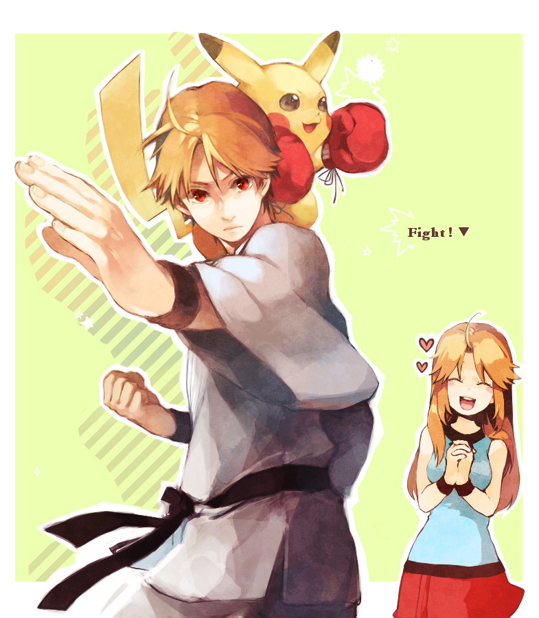 pikachu, red, and leaf (pokemon and 1 more) drawn by lupicam
