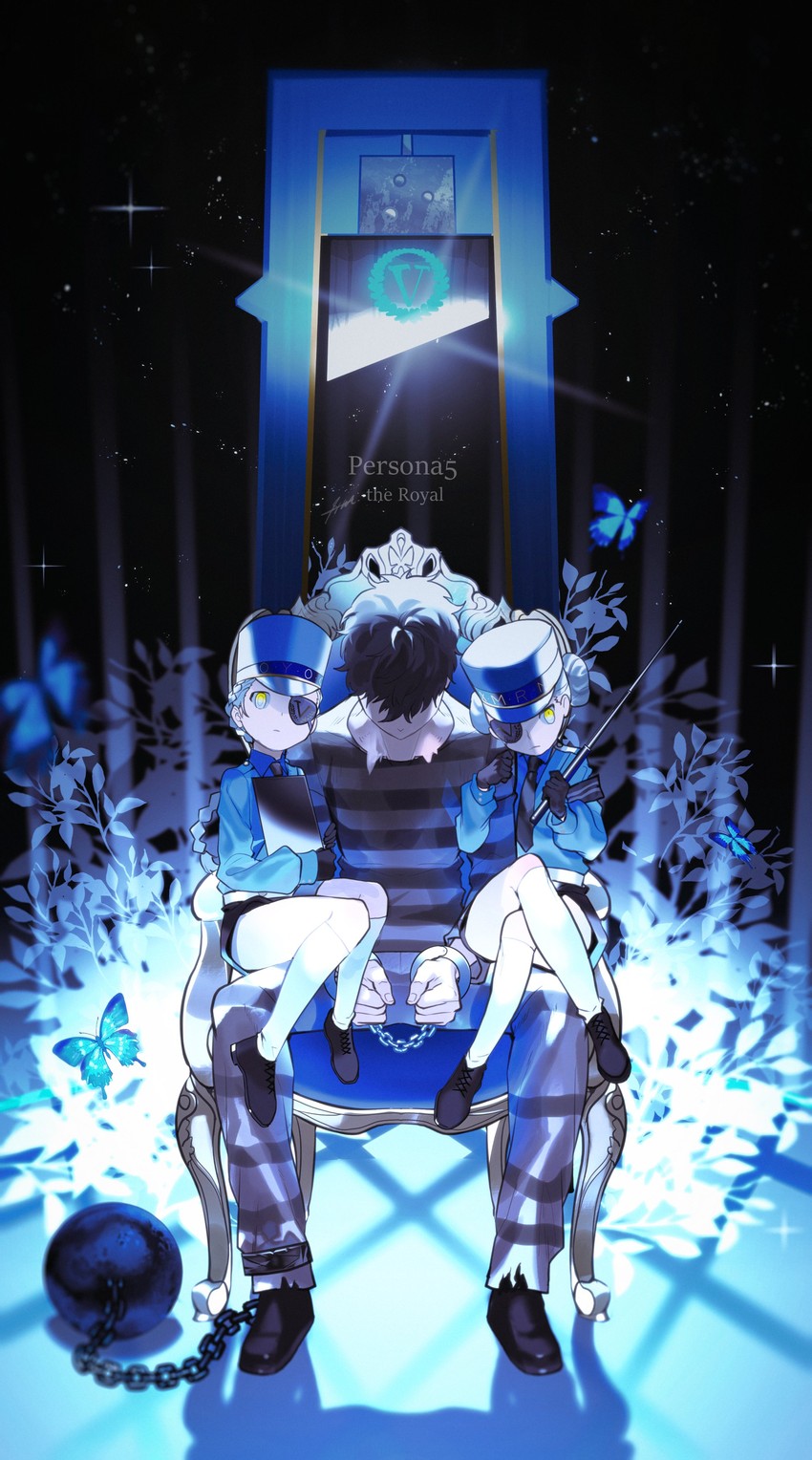 amamiya ren, caroline, and justine (persona and 2 more) drawn by btmr_game