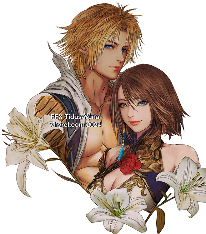yuna and tidus (final fantasy and 1 more) drawn by vhyrel