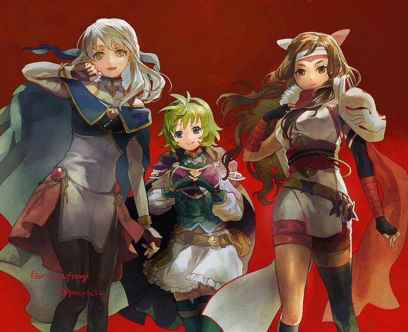 micaiah, nino, and hana (fire emblem and 4 more) drawn by picnicic