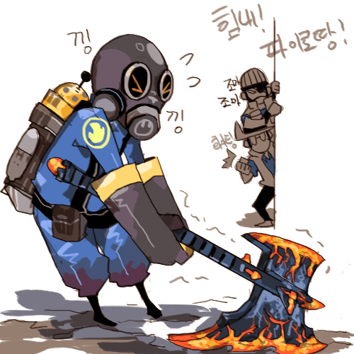 pyro, blu pyro, sniper, demoman, blu sniper, and 1 more (team fortress 2) drawn by 22_(tak_ja)