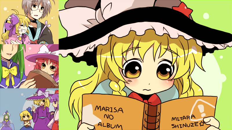 hakurei reimu, kirisame marisa, alice margatroid, morichika rinnosuke, and mima (touhou and 1 more) drawn by toto_(hitori_othello)