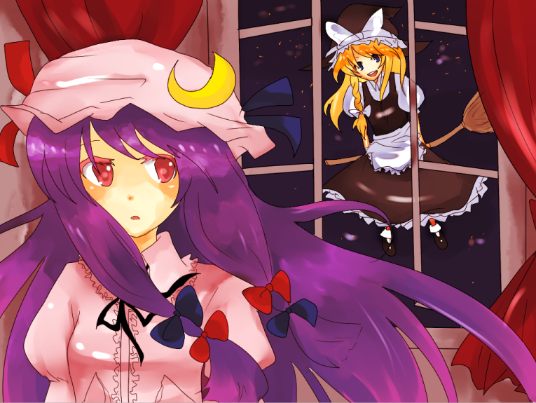 kirisame marisa and patchouli knowledge (touhou) drawn by yogiri