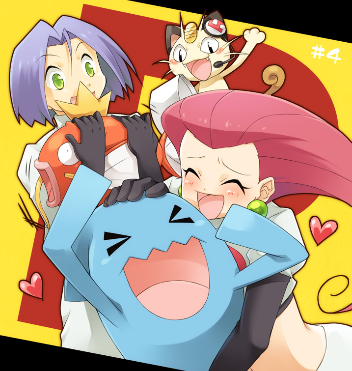 jessie, james, meowth, magikarp, and wobbuffet (pokemon) drawn by chiyo_(195815)