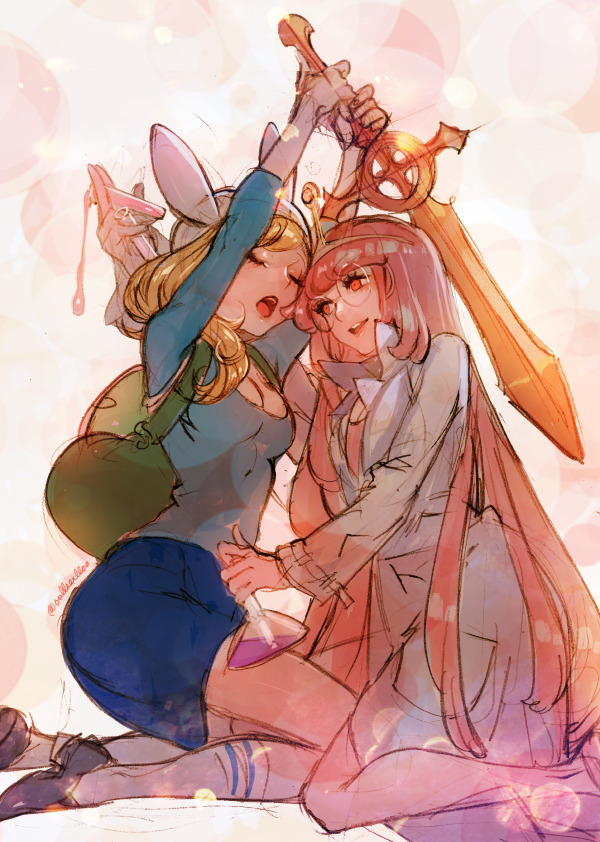 princess bonnibel bubblegum and fionna campbell (adventure time) drawn by oollnoxlloo