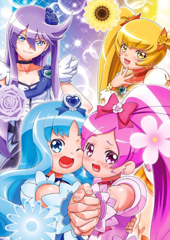 kurumi erika, hanasaki tsubomi, tsukikage yuri, myoudouin itsuki, cure marine, and 3 more (precure and 1 more) drawn by kohsaka_jun