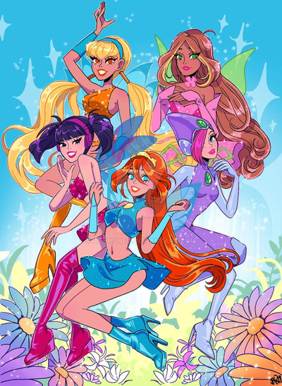 bloom, stella, flora, musa, and tecna (winx club) drawn by natalie_nardozza