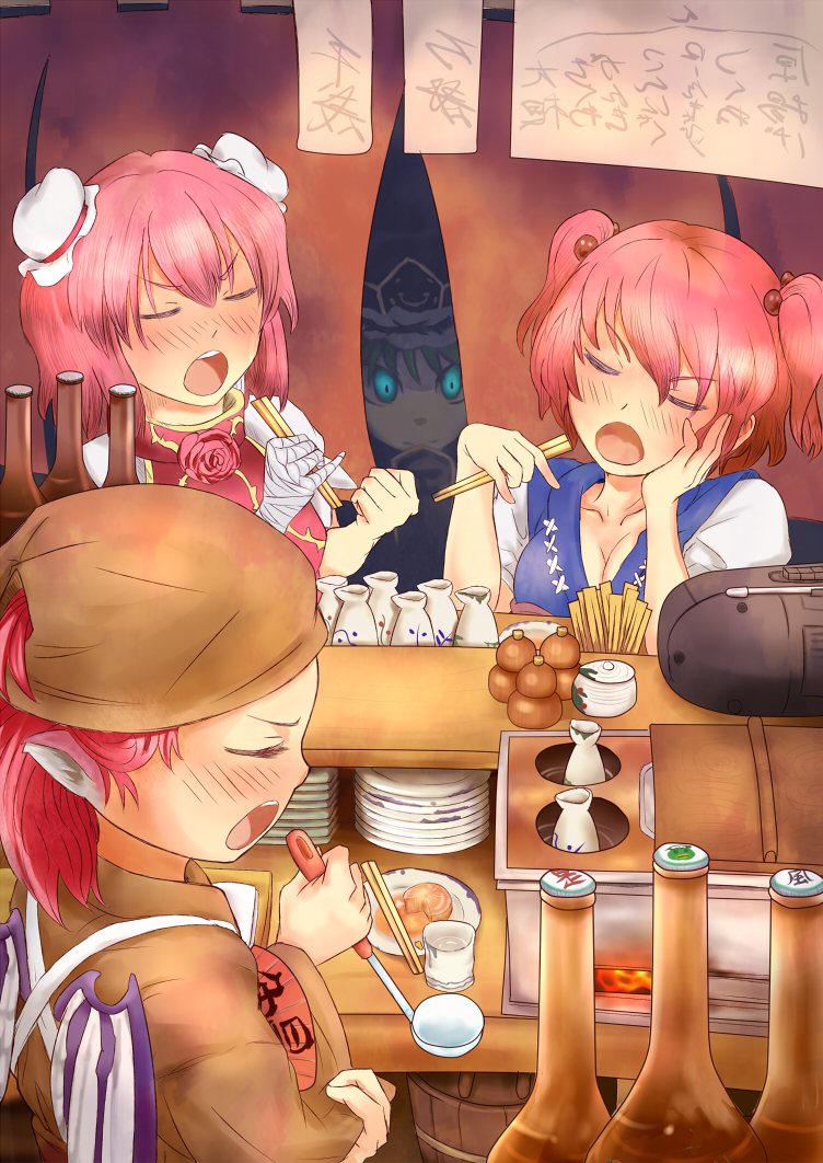 mystia lorelei, shiki eiki, onozuka komachi, ibaraki kasen, and okamisty (touhou) drawn by kouzilow