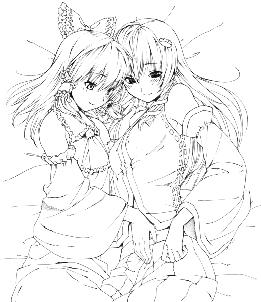 hakurei reimu and kochiya sanae (touhou) drawn by inuzuka_bouru
