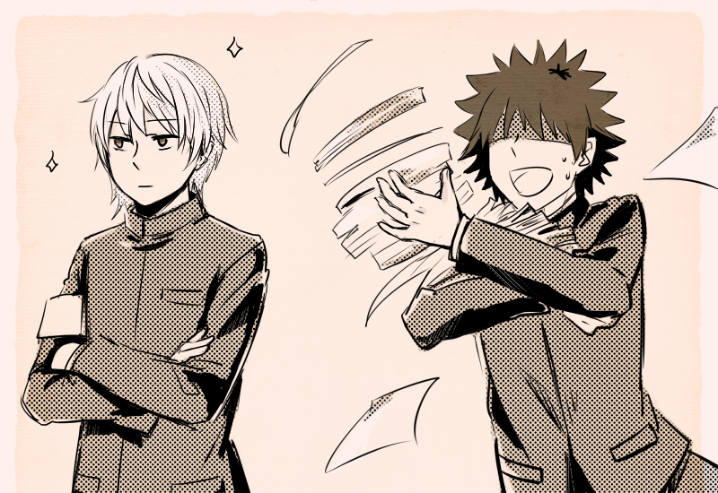 kamijou touma and accelerator (toaru majutsu no index) drawn by katrine.shi