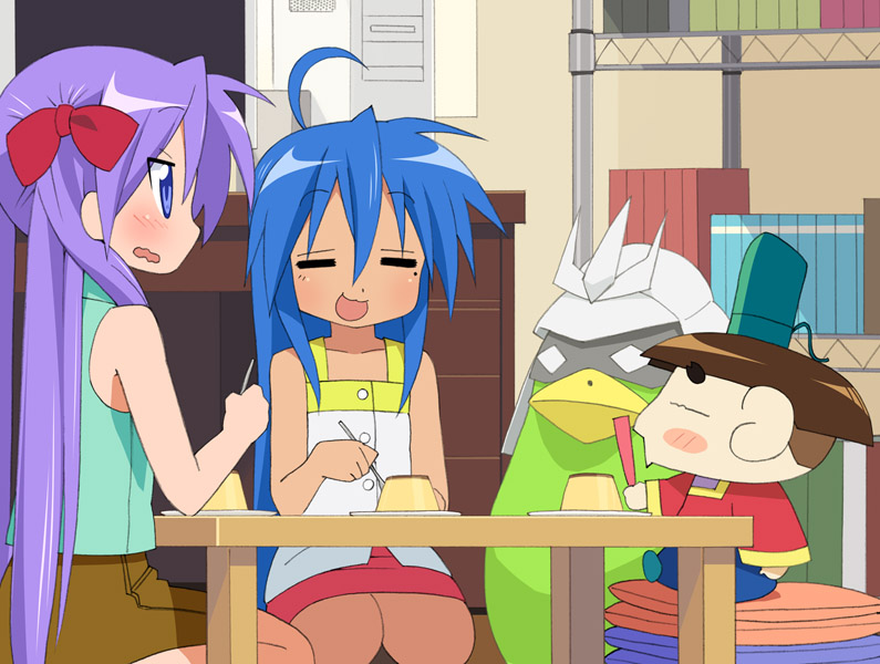 hiiragi kagami, izumi konata, and char aznable (gundam and 1 more) drawn by go_robots