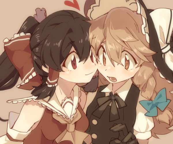 hakurei reimu and kirisame marisa (touhou) drawn by pig_ggul