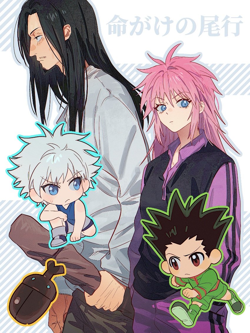killua zoldyck, gon freecss, machi komacine, and nobunaga hazama (hunter x hunter) drawn by yumi_xsh