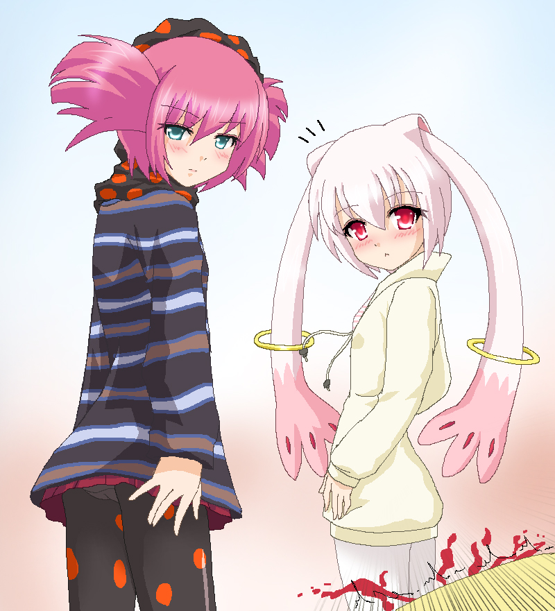 tomoe mami, kyubey, and charlotte (mahou shoujo madoka magica) drawn by hayashiya_zankurou