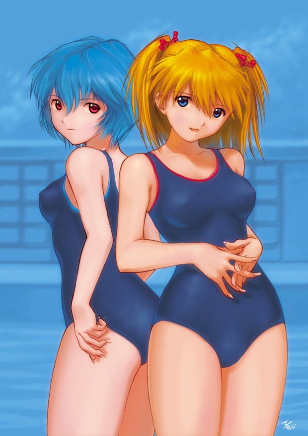 souryuu asuka langley and ayanami rei (neon genesis evangelion) drawn by kobayashi_yuuji