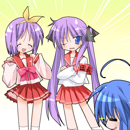 hiiragi kagami, izumi konata, and hiiragi tsukasa (lucky star) drawn by paco
