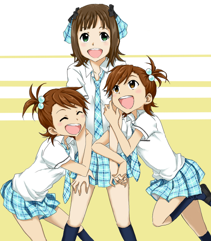 amami haruka, futami mami, and futami ami (idolmaster) drawn by e-n