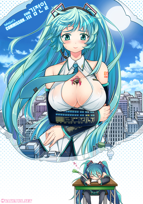 hatsune miku and megurine luka (vocaloid) drawn by takejun