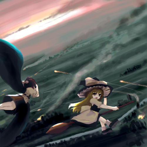 kirisame marisa and shameimaru aya (touhou) drawn by tsubasa_(abchipika)