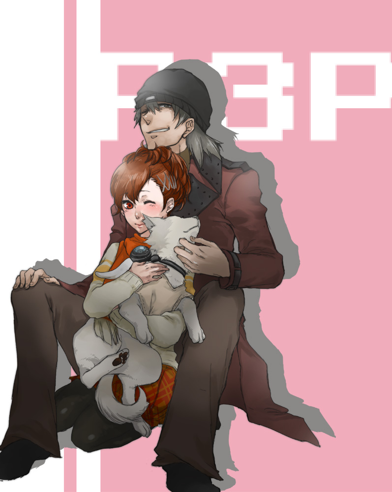 shiomi kotone, aragaki shinjirou, and koromaru (persona and 2 more) drawn by yuki62326
