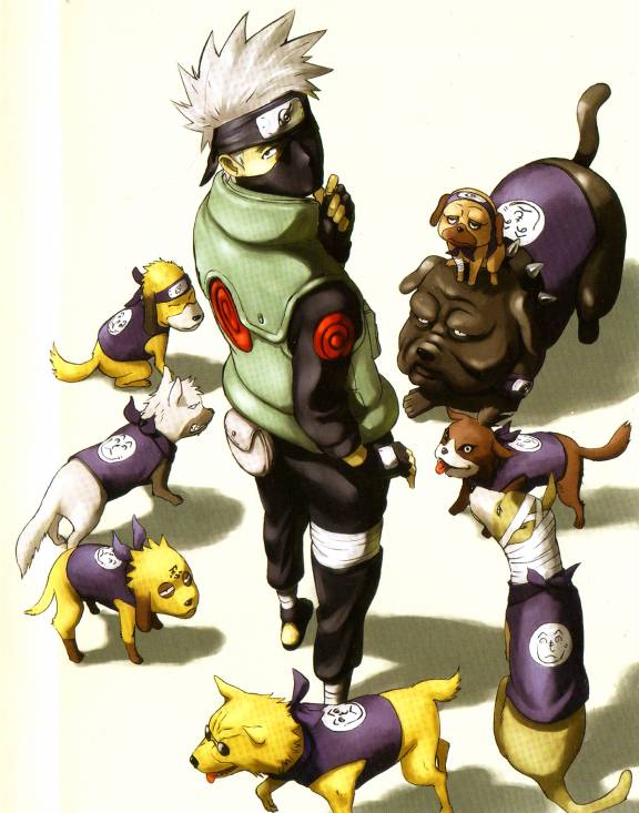 hatake kakashi, pakkun, bull, bisuke, uuhei, and 4 more (naruto and 1 more)