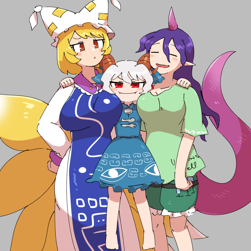 yakumo ran, toutetsu yuuma, and tenkajin chiyari (touhou) drawn by kasugai_(de-tteiu)