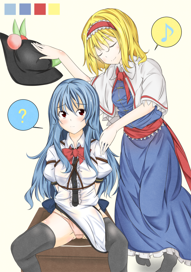 alice margatroid and hinanawi tenshi (touhou) drawn by rakutyan97