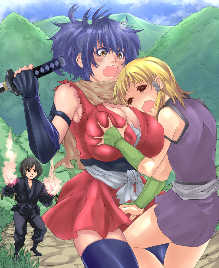 manyuu chifusa, kaede, and munamori momoha (manyuu hikenchou) drawn by jiete