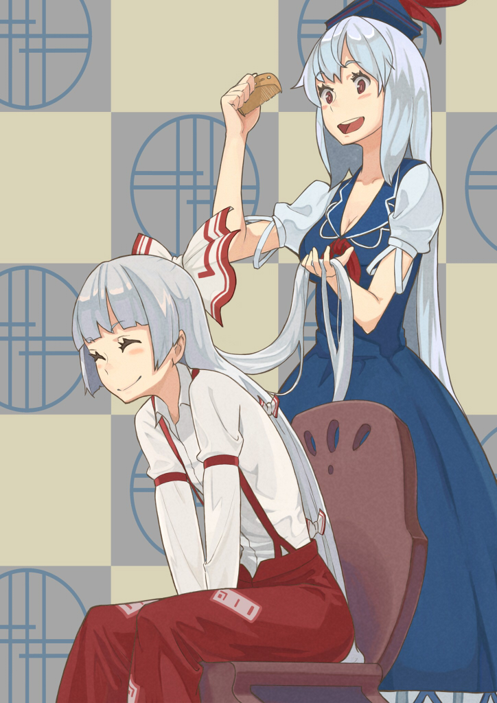 fujiwara no mokou and kamishirasawa keine (touhou) drawn by p_no_hito