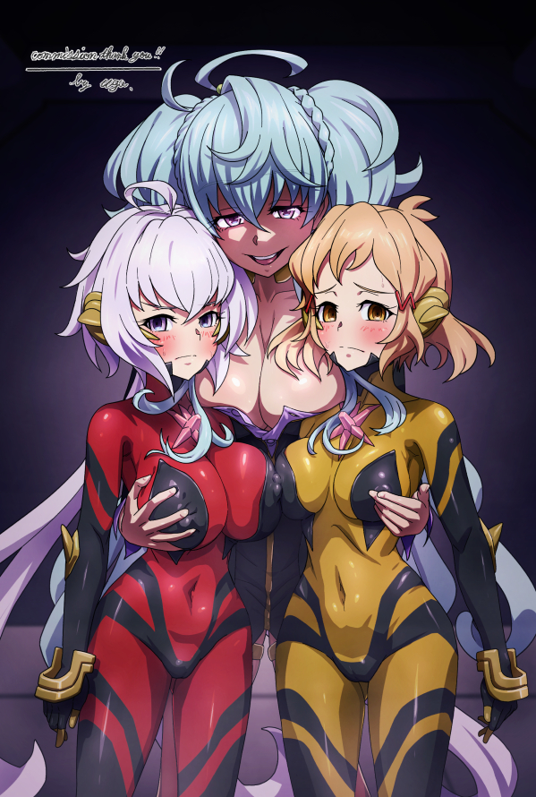 yukine chris, tachibana hibiki, cagliostro, and prelati (senki zesshou symphogear) drawn by uganda_(ugandam_00)