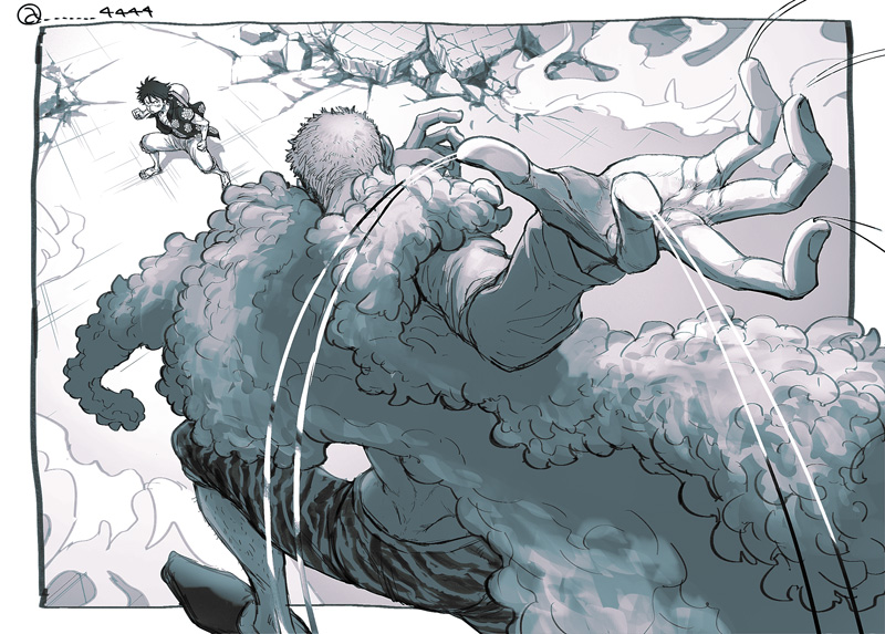 monkey d. luffy and donquixote doflamingo (one piece) drawn by 4444_(tetsuya)