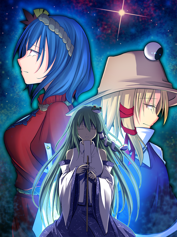 kochiya sanae, moriya suwako, and yasaka kanako (touhou) drawn by shimomedake
