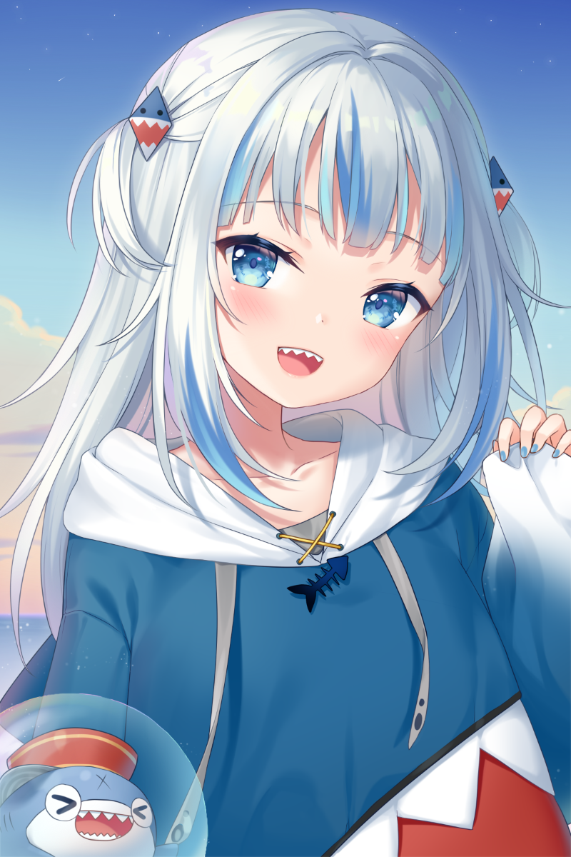 gawr gura and bloop (hololive and 1 more) drawn by moorina