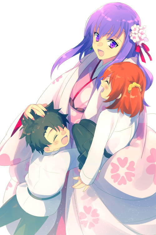 fujimaru ritsuka, parvati, and kasuga no tsubone (fate and 1 more) drawn by echo_(circa)