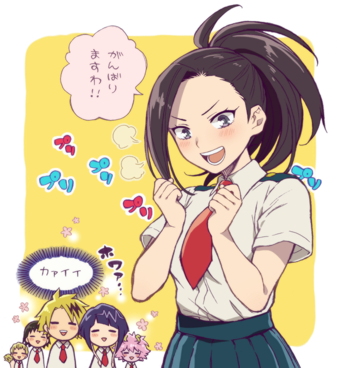 yaoyorozu momo, ashido mina, jiro kyoka, kaminari denki, sero hanta, and 1 more (boku no hero academia) drawn by hiyori_(rindou66)
