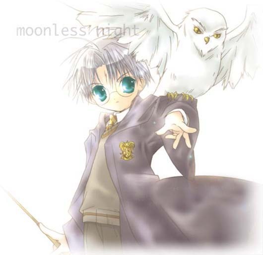 harry potter and hedwig (wizarding world and 1 more) drawn by koge_donbo
