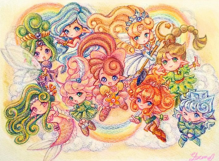 lip, windy, teana, seren, flare, and 4 more (panel de pon) drawn by suruga_kanade