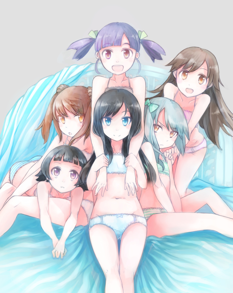asashio, kasumi, michishio, arashio, ooshio, and 1 more (kantai collection) drawn by comah
