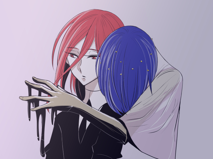 phosphophyllite and cinnabar (houseki no kuni) drawn by ayahashi_(yaimu333)