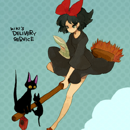 kiki and jiji (majo no takkyuubin) drawn by l_hakase