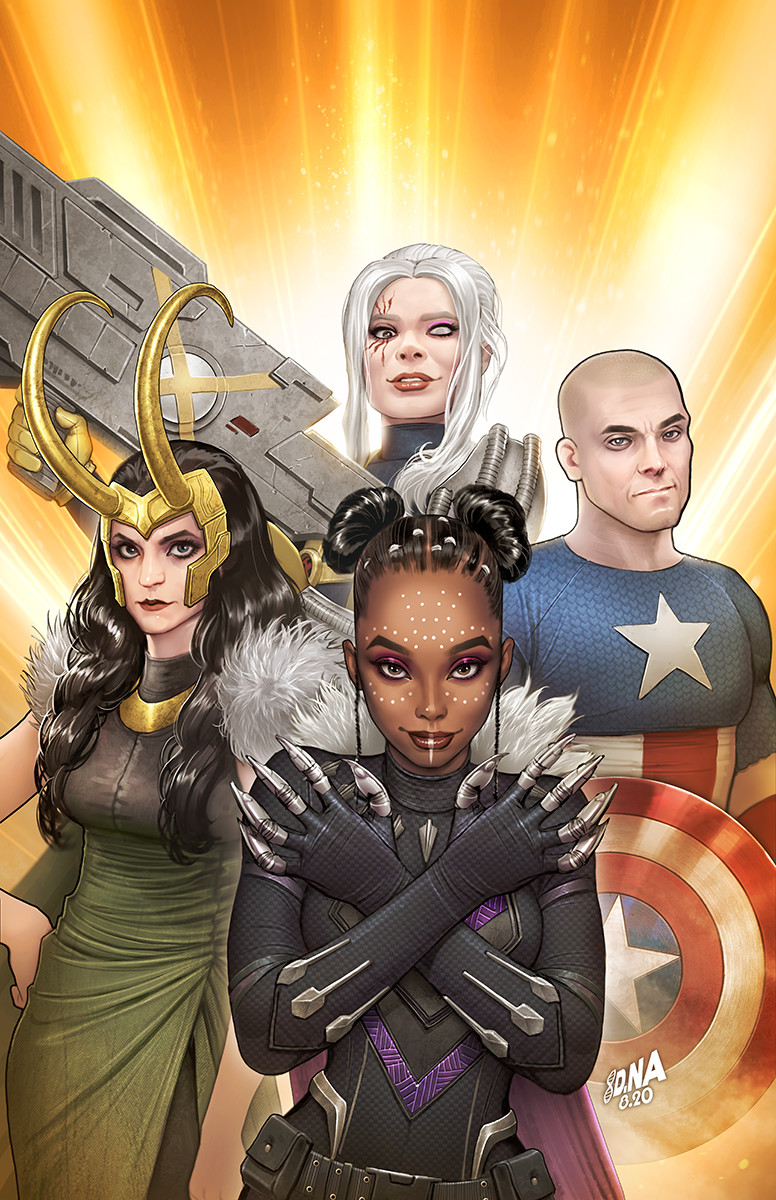 captain america, loki, cable, lady loki, and shuri (marvel and 2 more) drawn by david_nakayama