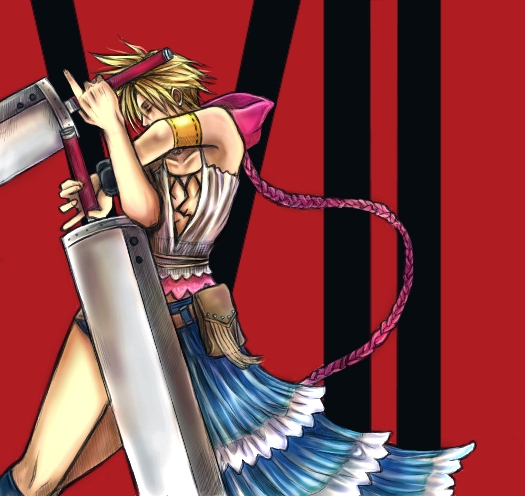 cloud strife, yuna, and gunner (final fantasy and 3 more) drawn by popochan-f