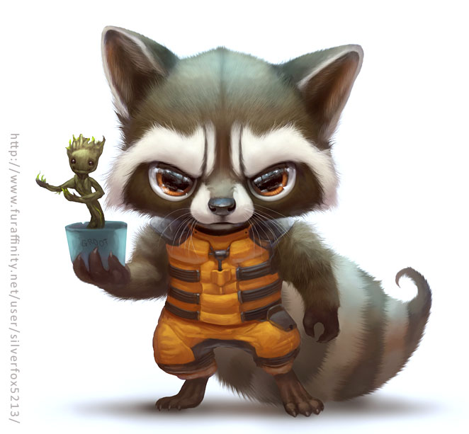 rocket raccoon and groot (marvel and 2 more) drawn by silverfox5213