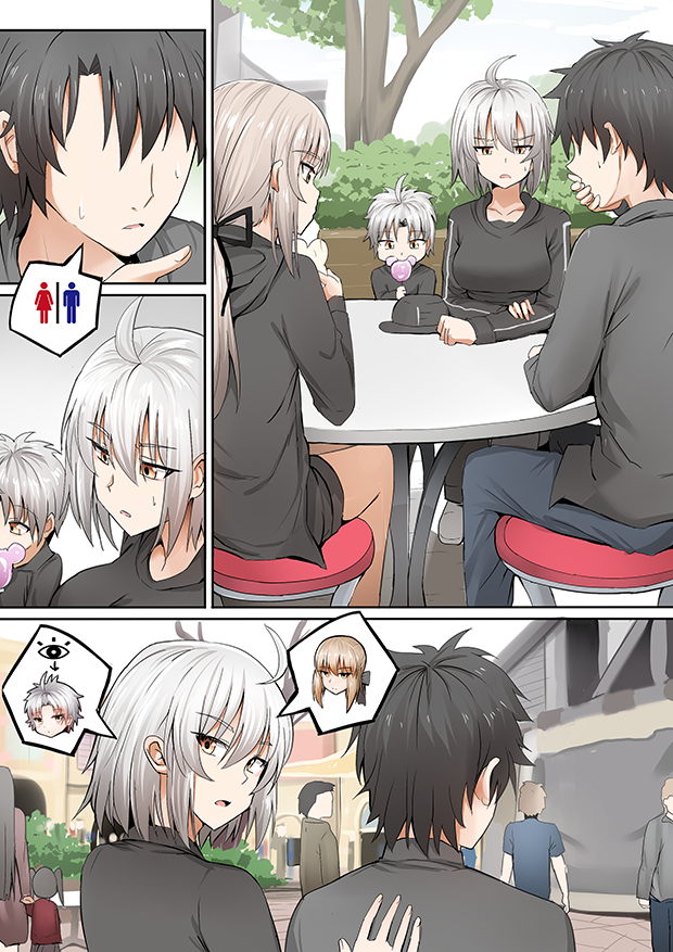 artoria pendragon, fujimaru ritsuka, jeanne d'arc alter, and saber alter (fate and 1 more) drawn by ginhaha