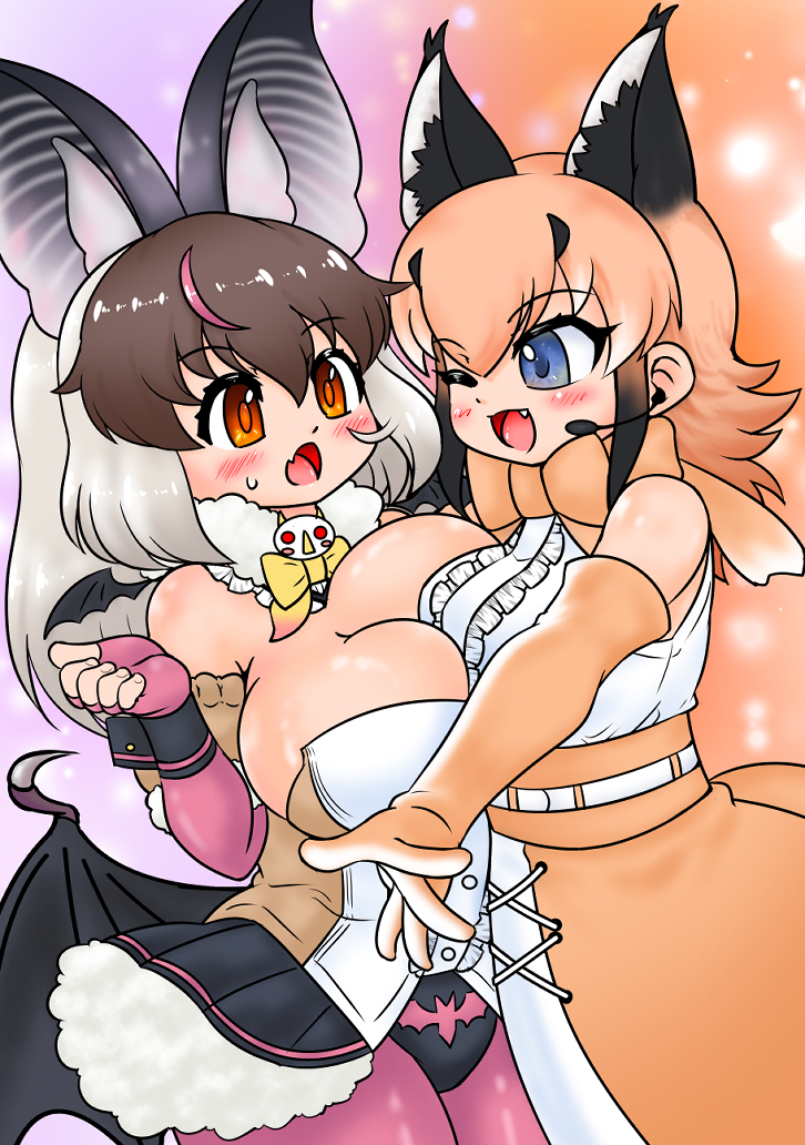 caracal and brown long-eared bat (kemono friends and 1 more) drawn by edamamezooooo