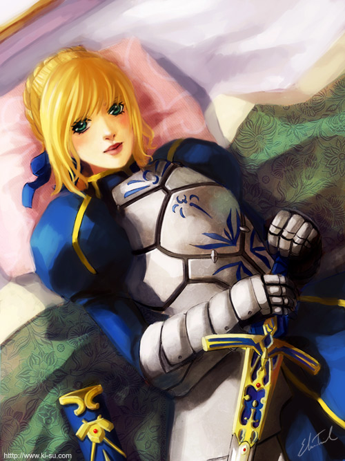 artoria pendragon and saber (fate and 1 more) drawn by elise_trinh