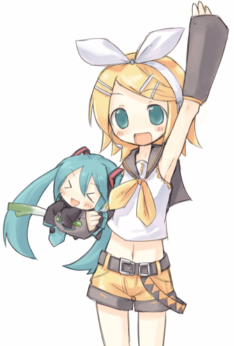 hatsune miku and kagamine rin (vocaloid) drawn by 7010