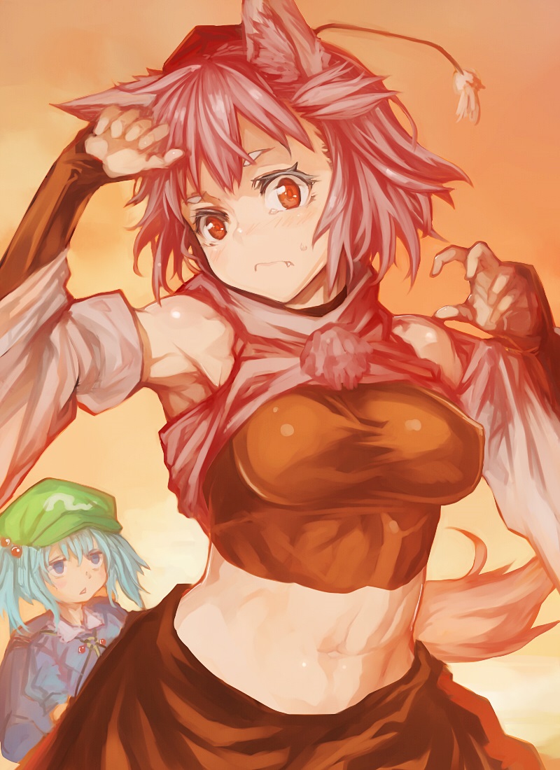 inubashiri momiji, kawashiro nitori, and kofji (touhou and 1 more) drawn by nuppehofu_(nibuta)